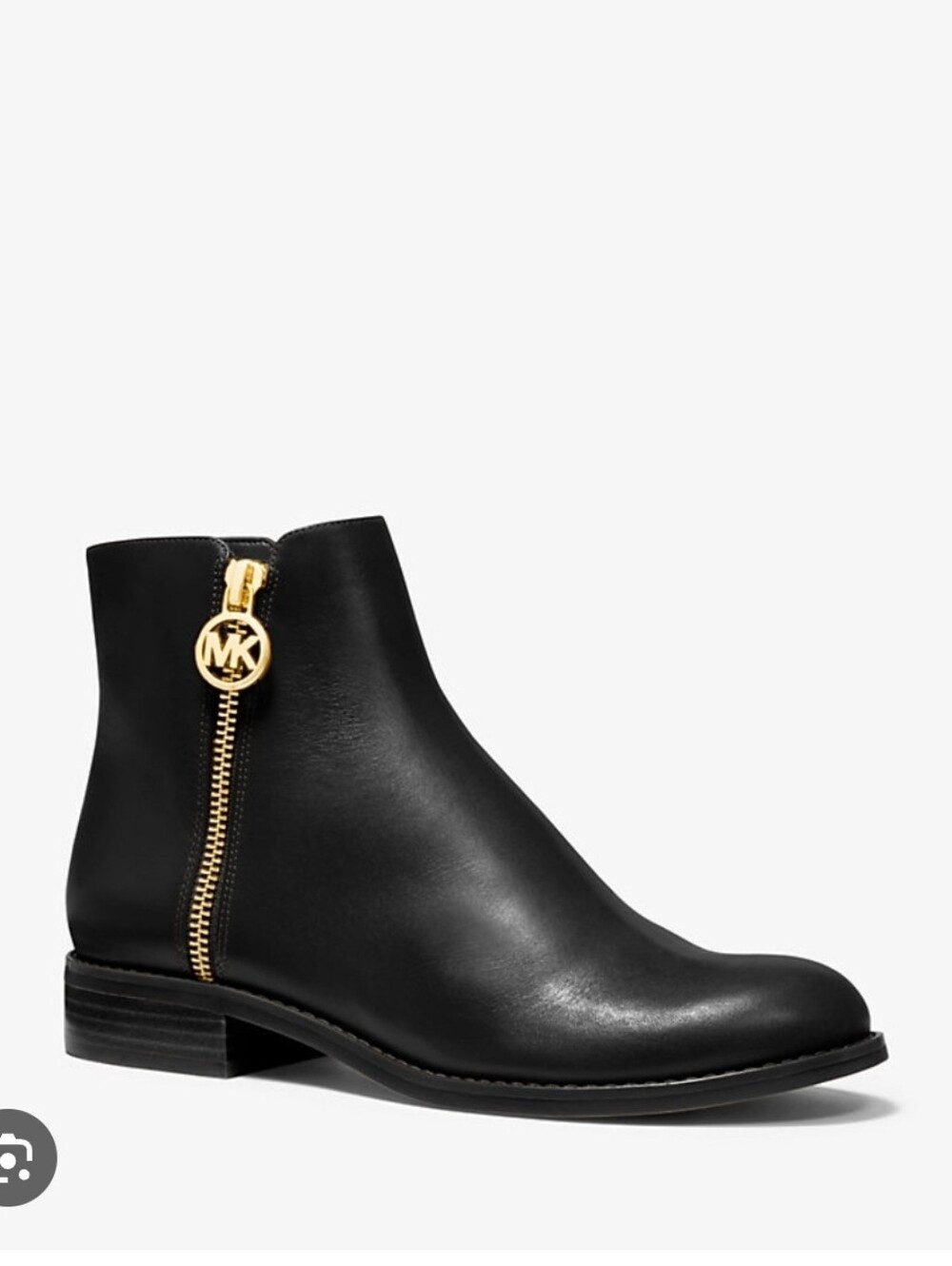MICHAEL KORS Women's Black Lainey Leather Ankle Boot with Gold Zip